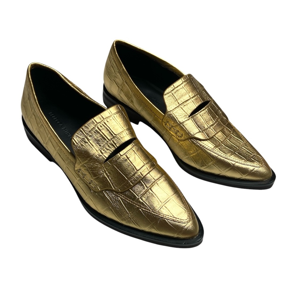 Rebecca Minkoff Metallic Gold Leather Pointed Toe Loafer “Pacey” Size 9.5